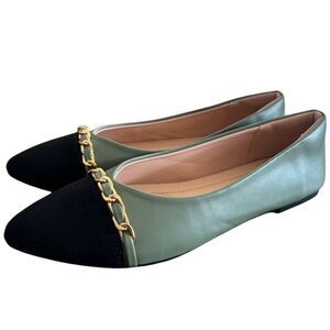 Green Flats Black Cap Toe & Gold Chain Women's Size 8